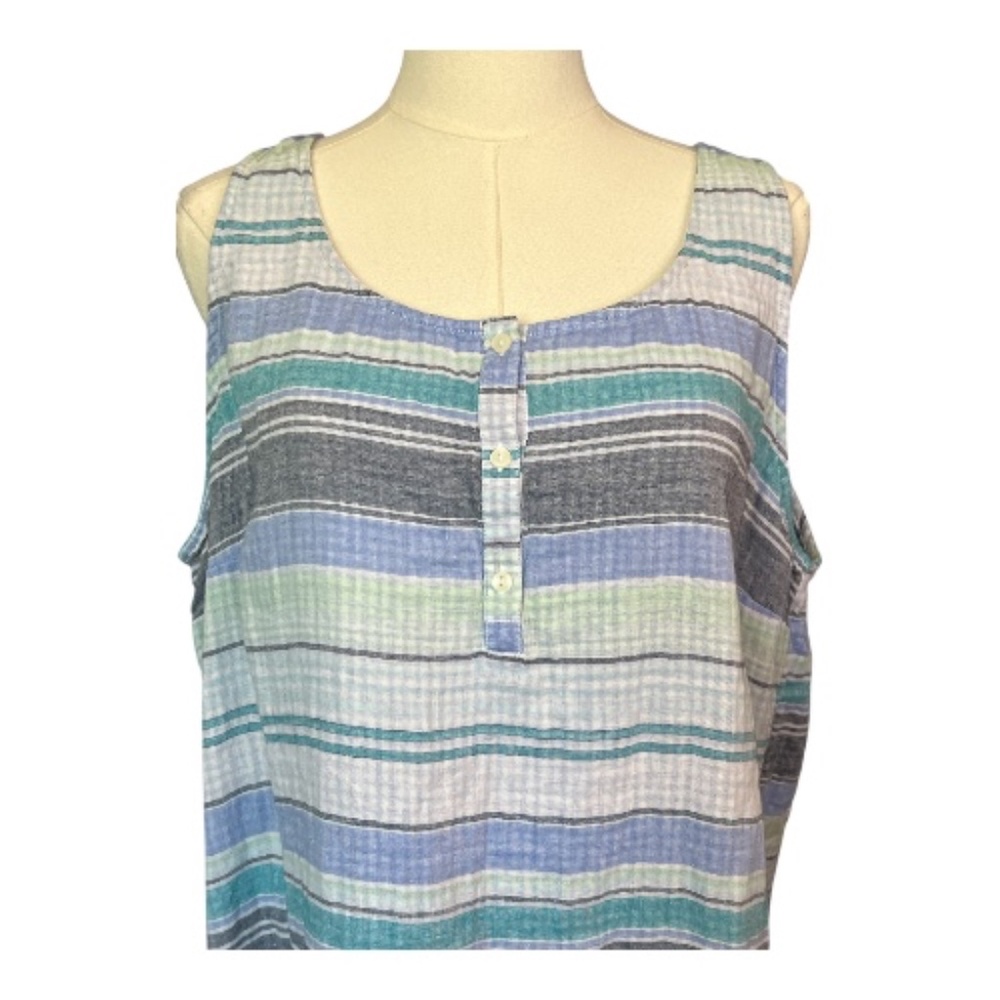 EUC Sonoma women’s half-button striped top blue green gray | size XL - Picture 2 of 7